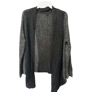 Eileen Fisher Linen Blend Fishnet Women Small Cardigan Gray Black